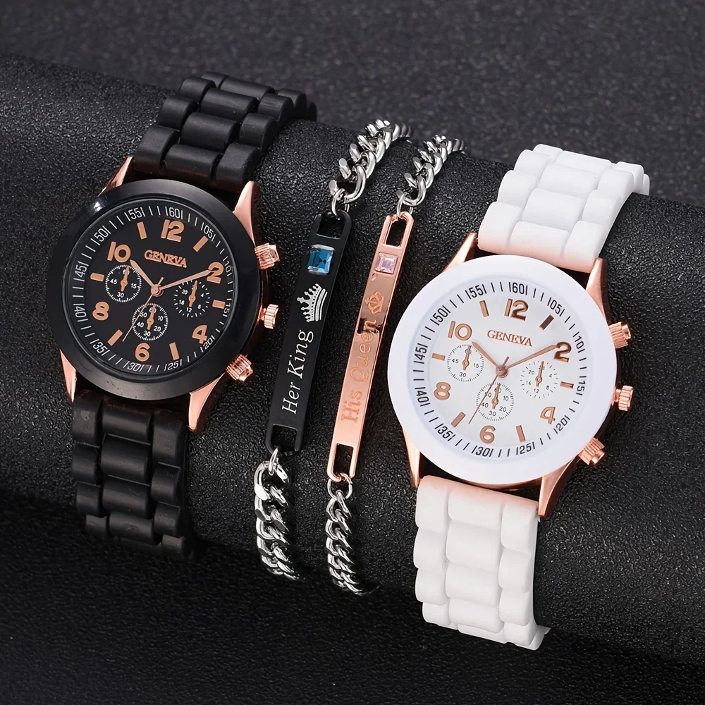 Luxury Watch With Rubber Strap - 2Pcs Luxury Women's Watch Set Fashion