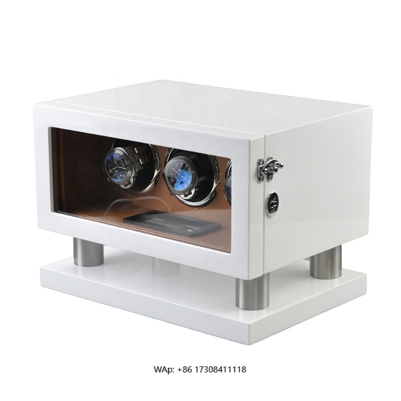 Luxury Watch Winder - White Brown Leather Controller Gyro Orbit