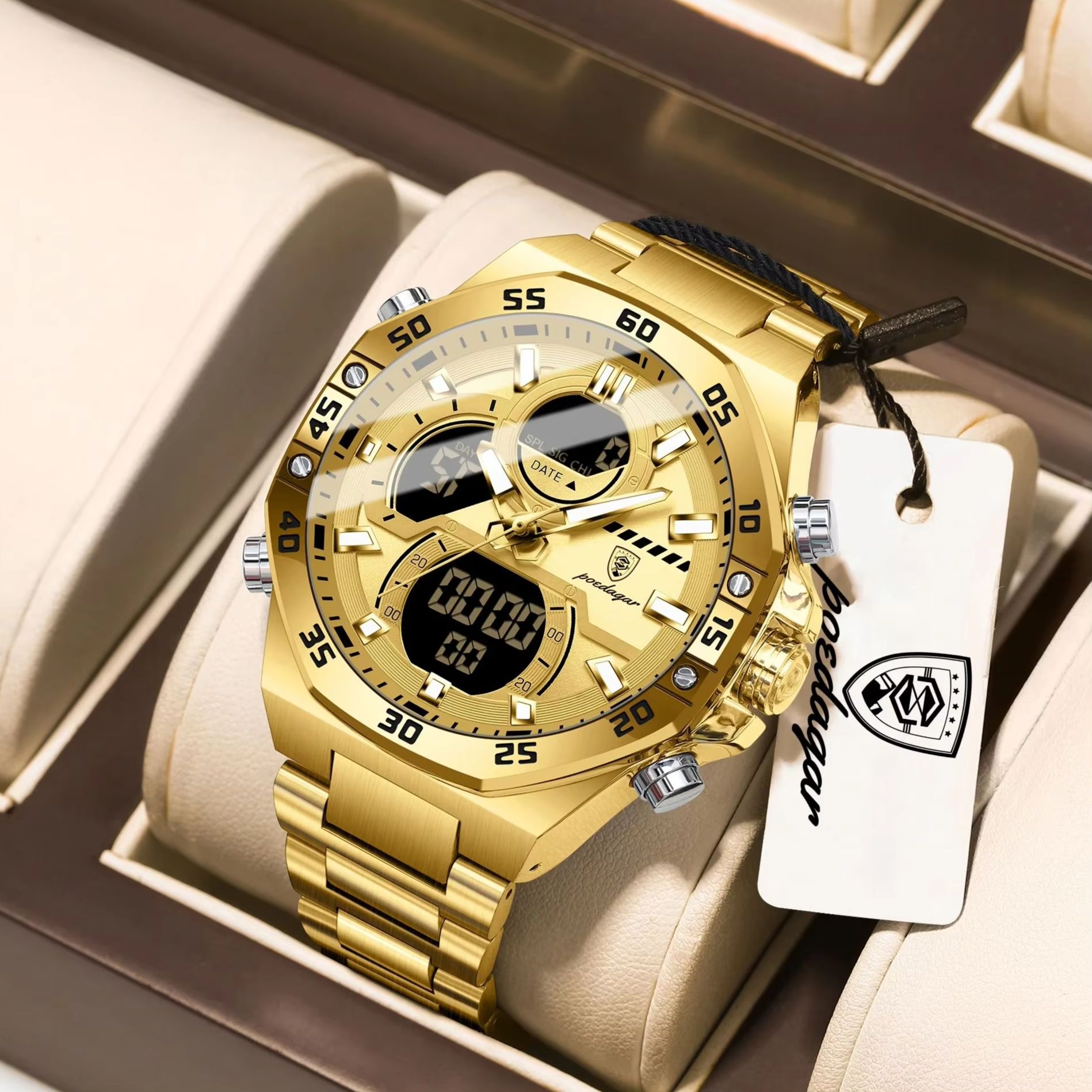 Minute Repeater Watch - POEDAGAR Sports Quartz Men Wristwatch LED