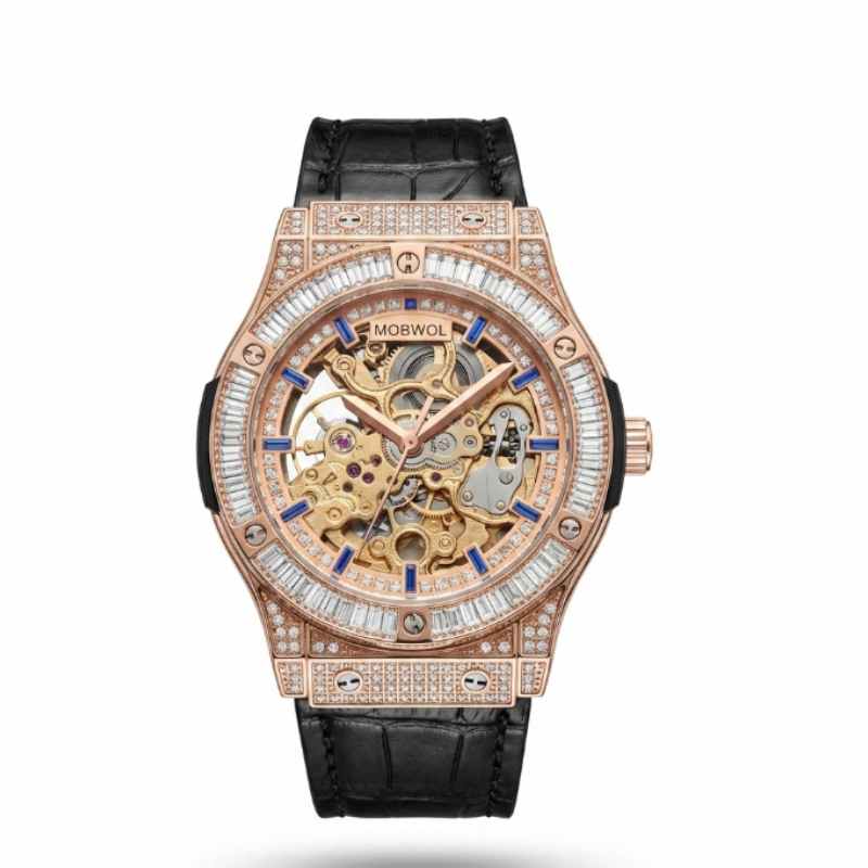 MOBWOL Rose Gold Skeleton Mech - Luxury Watch With Rubber Strap ulasan dan harga