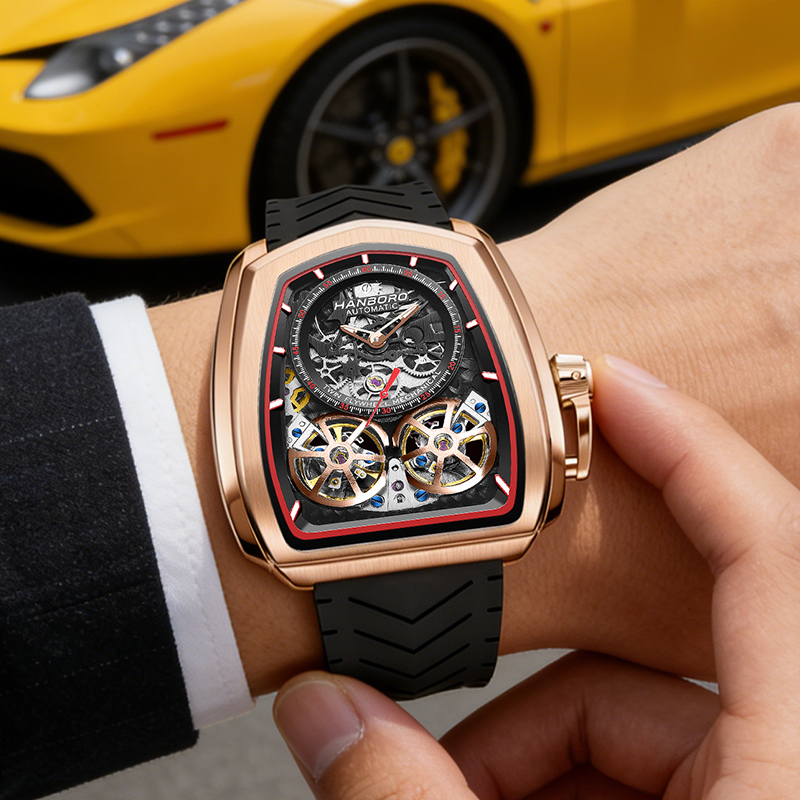 Double Flying Wheel Hollow Wat - Luxury Watch With Rubber Strap ulasan dan harga