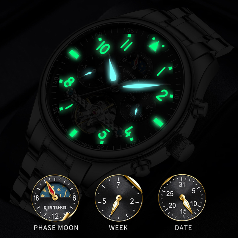 KINYUED Men's Watches Automati - Tourbillon Movement Watch ulasan dan harga