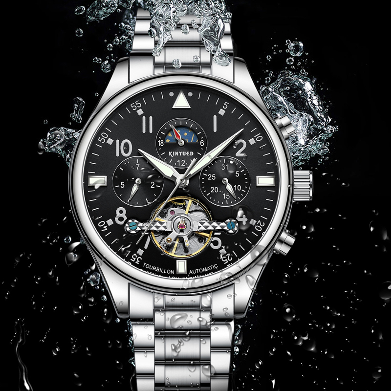 KINYUED Men's Watches Automati - Tourbillon Movement Watch ulasan dan harga