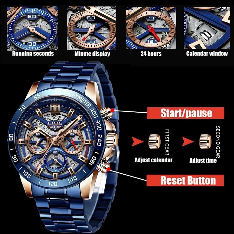 LIGE 2024 New Men Watch Top Br - Luxury Watch Low Price ulasan dan harga