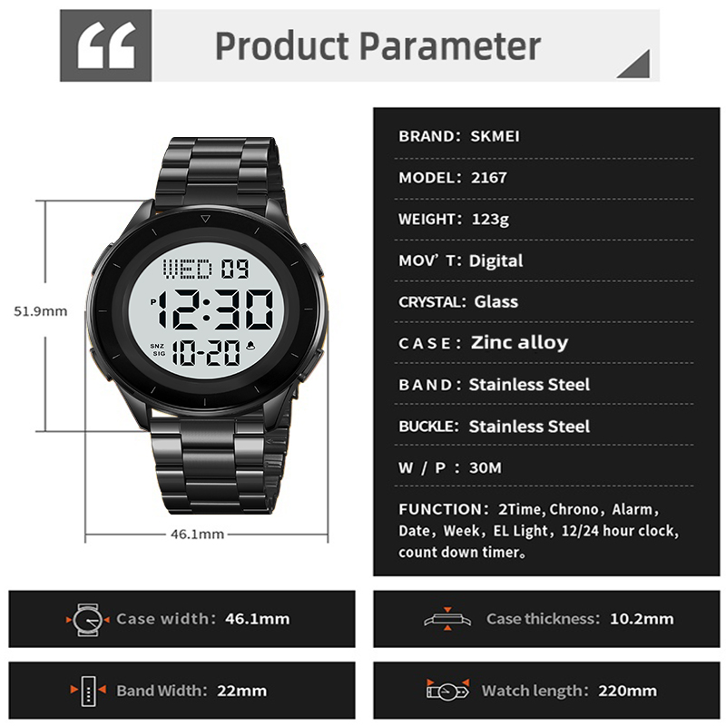Skmei Dual Time Zone LED Digit - Minute Repeater Watch ulasan dan harga